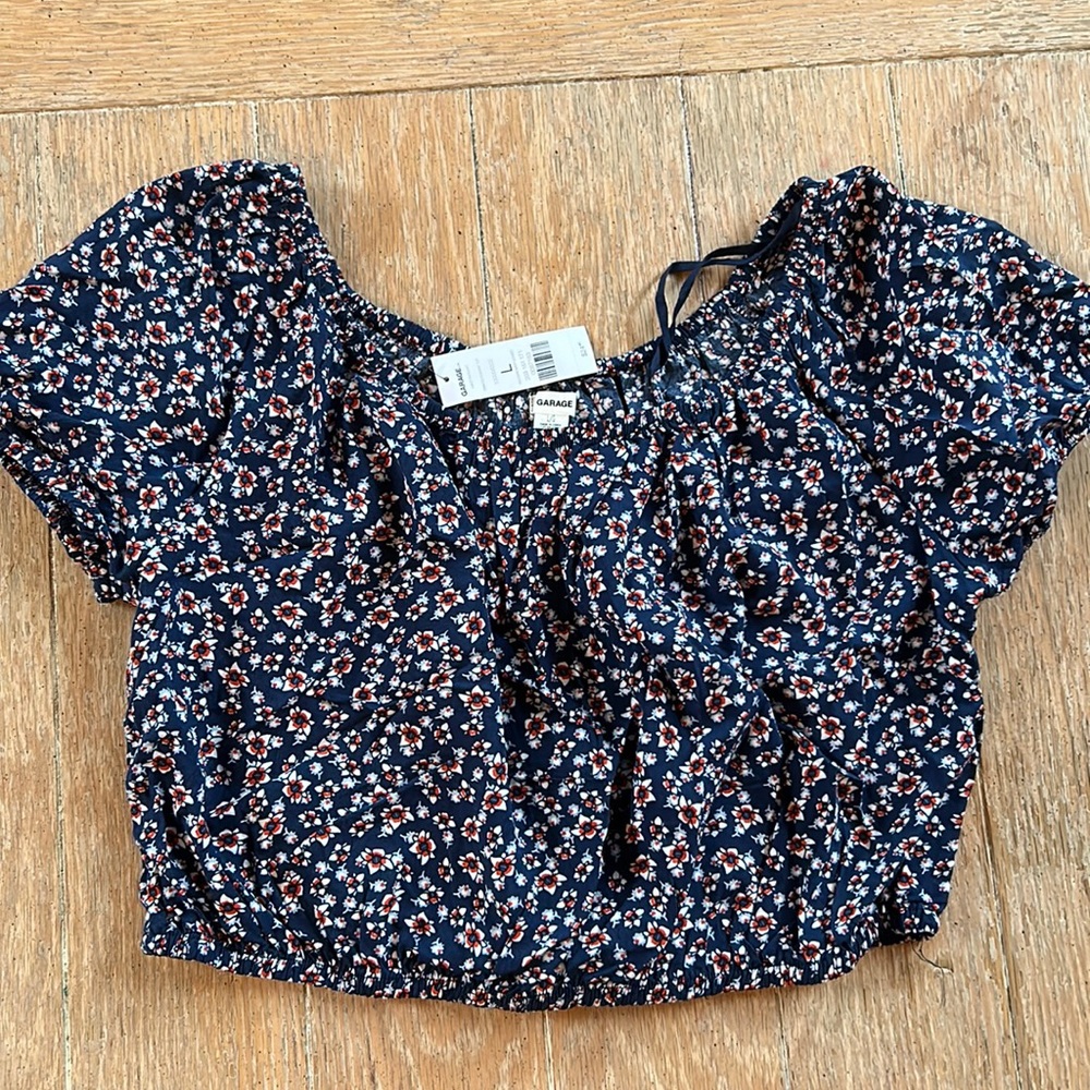 Navy Floral Crop Top